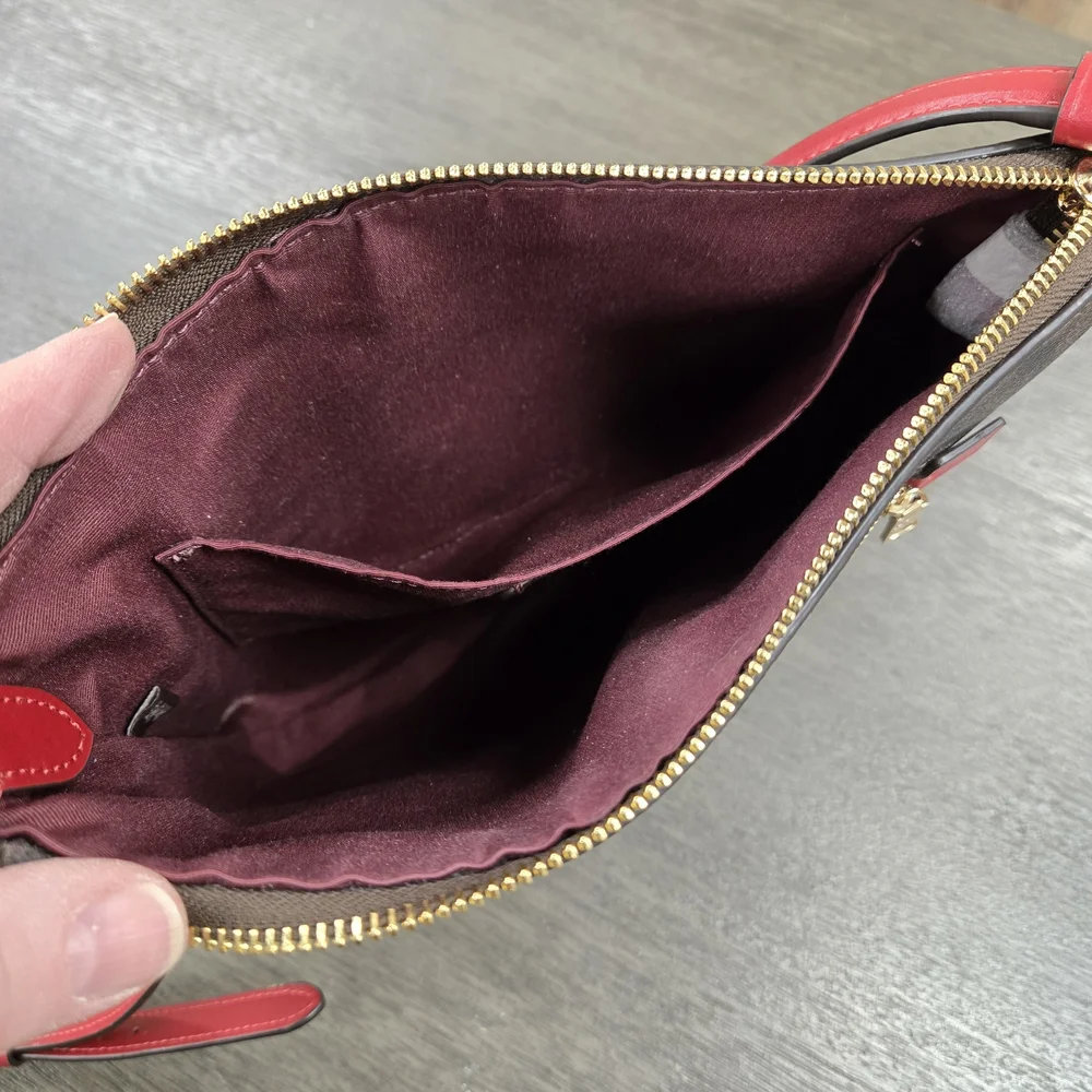 Coach Brown and Red Signature Crossbody Bag - Picture 5 of 11